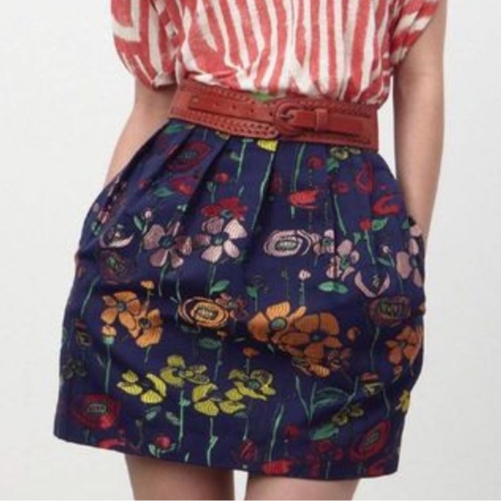 Anthropologie Mädchen Garden of the Spectrum Navy Floral Embroidered Skirt 0